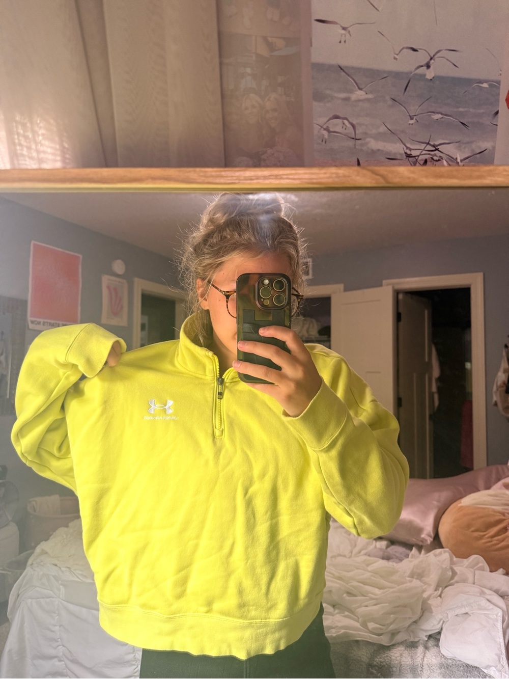 Under Armour large  Women's Neon Lime Quarter-Zip Sweatshirt - Picture 3 of 3